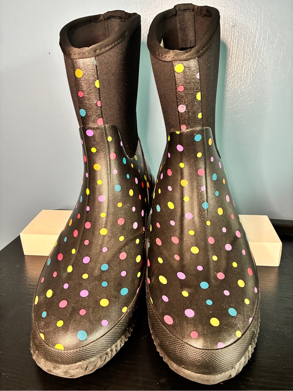 Western Chief Black Kids Rain & Snow Boots with Multicolor Polka Dots